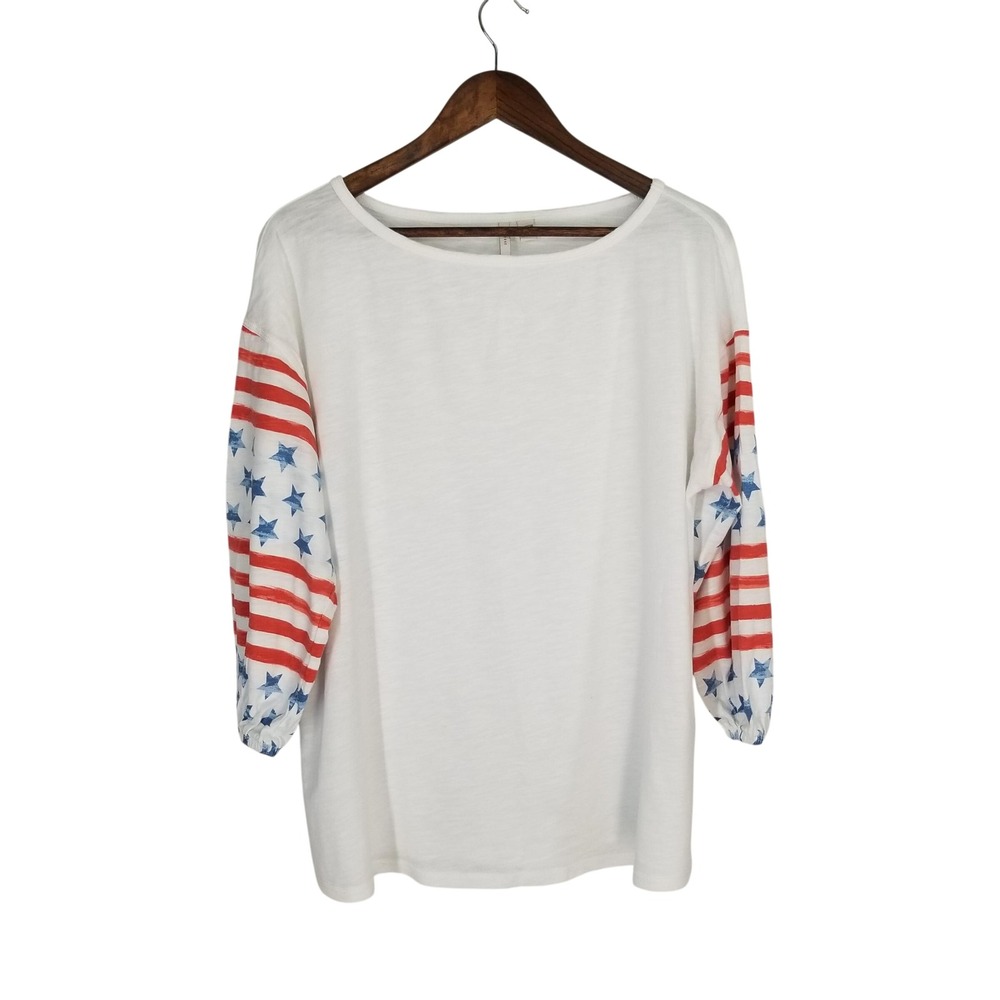 Est. 1946 Cato Womens Americana Stars Stripes Balloon Sleeve Top White 14/16W